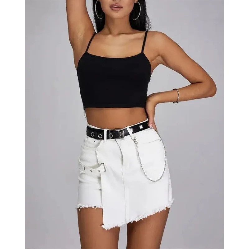 Summer New Irregular Denim Shorts Skirt Female Y2K Street Fashion high waisted and versatile slim fitting skirt pants