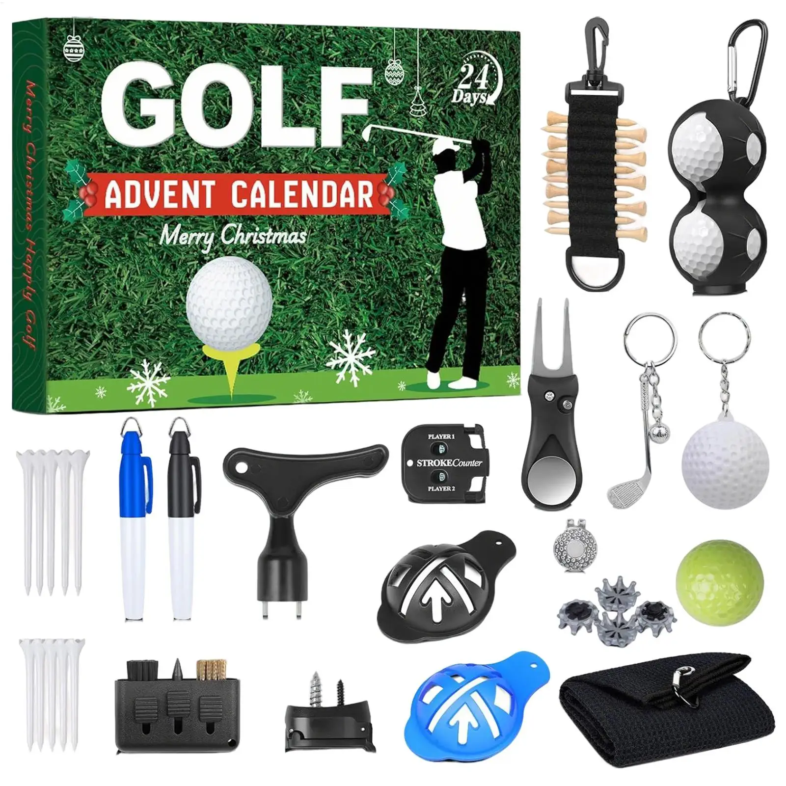 

24 DAY Christmas Calendar Countdown 2025 Golf Themed Design Christmas Advent Accessory Set for Men Women Boys Girls Xmas Gift
