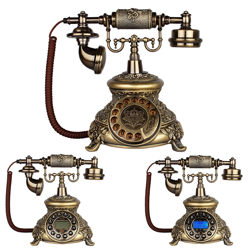 Retro Fixed Telephones Old Vintage Wired Home Landline Phones Push Button And Rotary Dial Classic European Style