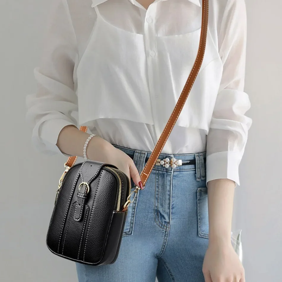 Simple Shoulder Bag for Women PU Leather Crossbody Bag Multi-layer Messenger Handbag and Purse Flap Phone Bag Bolsa sac