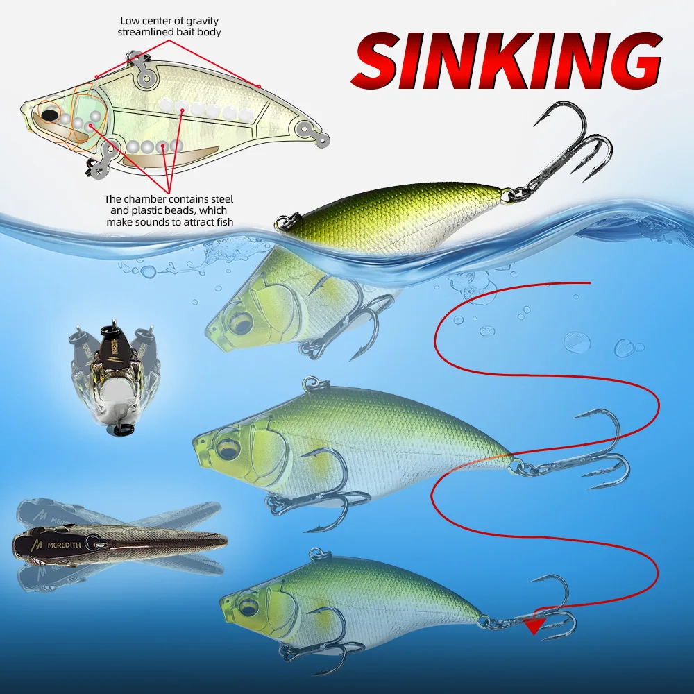 MEREDITH Fishing Lure VIB 75mm 19g Woblers Fiskegrej Baiit for Accessories Fuld Debration