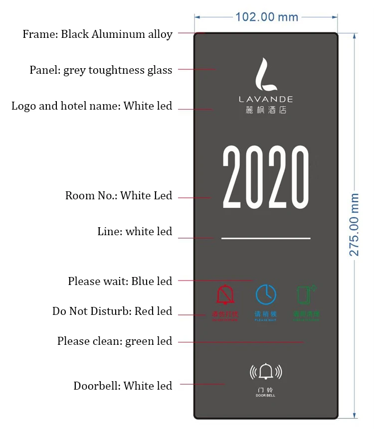 Elegant Hotel Electronic Number Display DND Please Clearn Doorbell Sign System