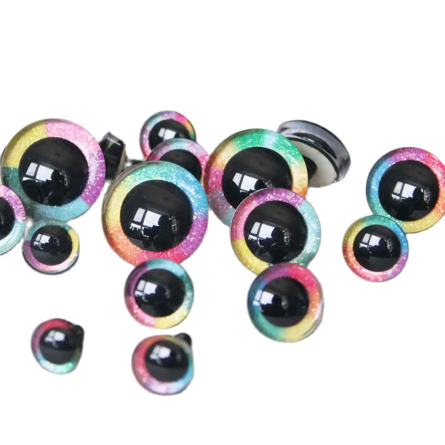 40pcs new 14-16-18-20-24-30mm 3D RAINBOW  glitter  toy eyes + washer for woolen diy plush  doll color option--R3