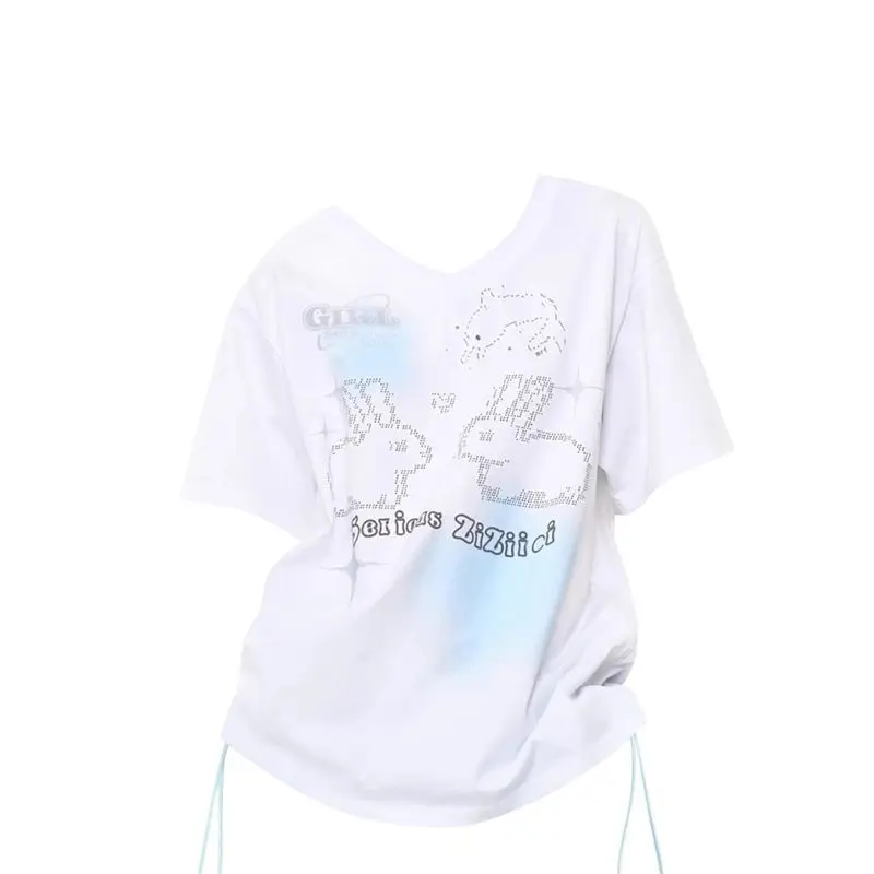 2000s خمر Y2k المحاصيل القمم المرأة قصيرة الأكمام سليم مطبوعة تيز ثقافة فرعية Harajuku الملابس الكورية الشرير القوطية تي شيرت أبلى #6