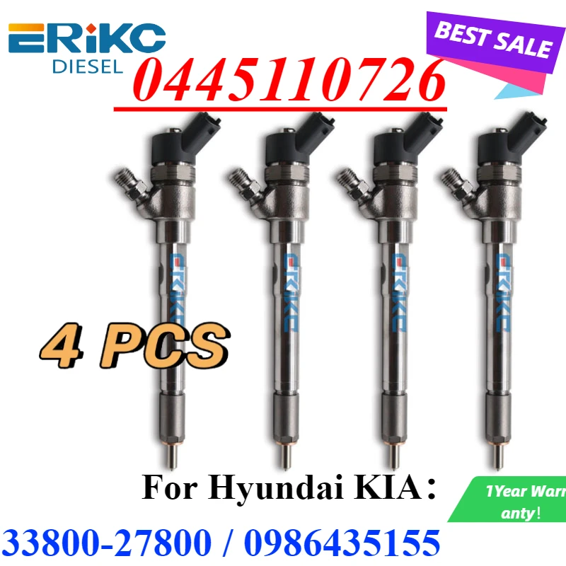 4PC 0445110726 Common Rail Injector CRI 0 445 110 726 33800-27800 Engine Sprayer Nozzle For Hyundai Kia 3380027800