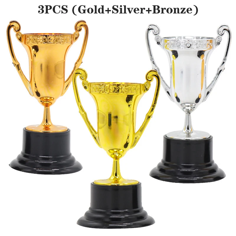 3PCS Student Sports Competitions Award Trophy Gold Cups Plastic Mini Children