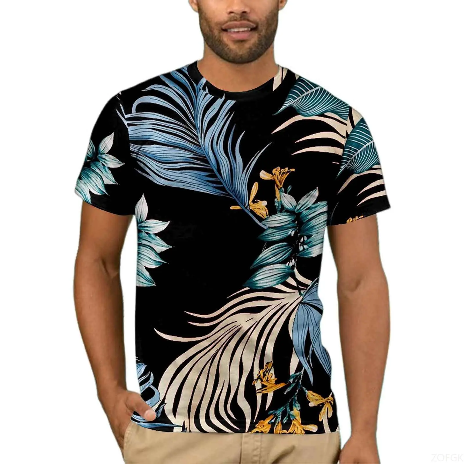 تي شيرت صيفي ممتع للرجال والنساء، تي شيرت بوليستر مطبوع عليه نباتات استوائية على شاطئ البحر، تي شيرت كاجوال برقبة دائرية