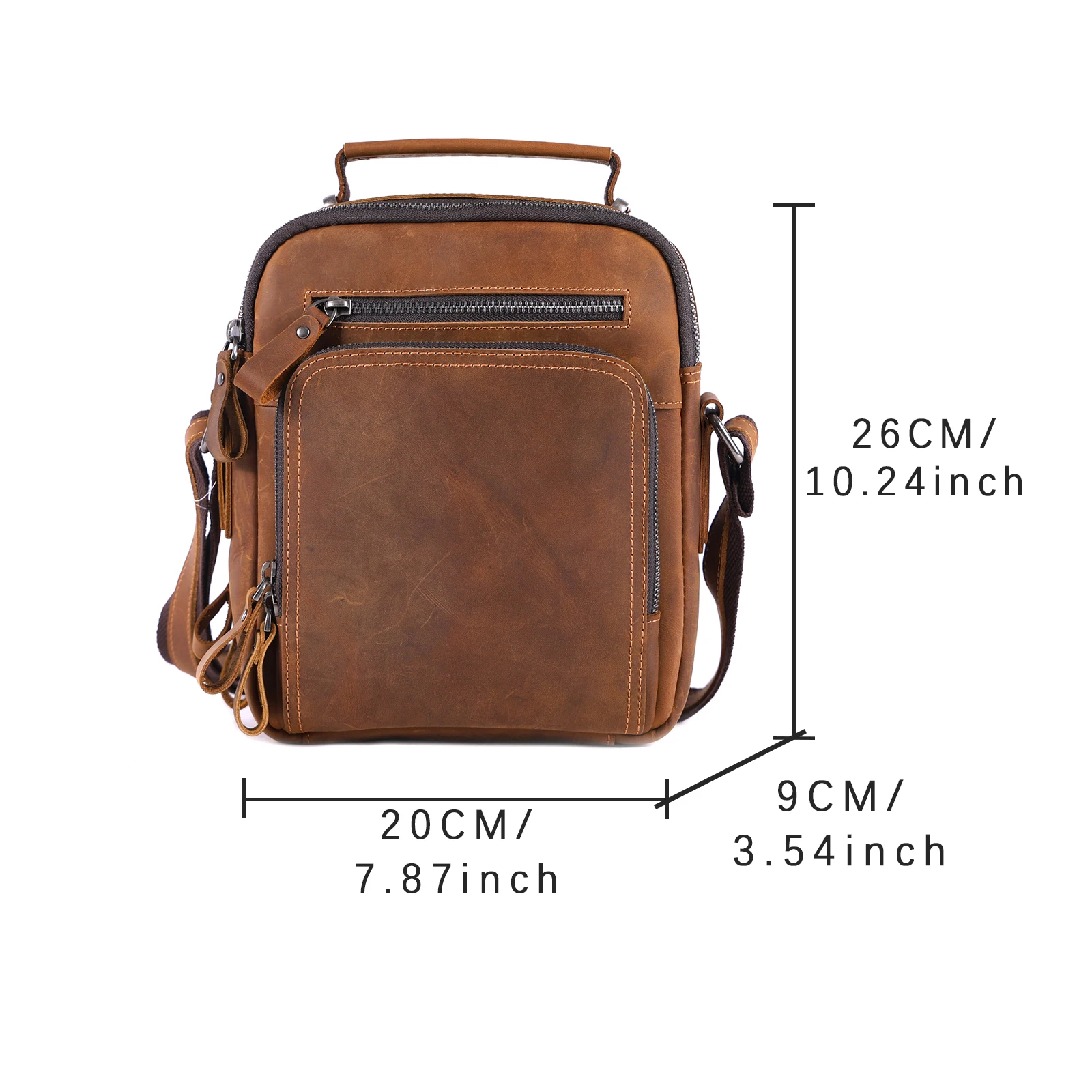 Vintage Leder-Umhängetasche für Herren, Lässige Crossbody-Tasche, Herren-Schultertasche aus Crazy-Horse-Leder, Handgefertigt – Detail 3