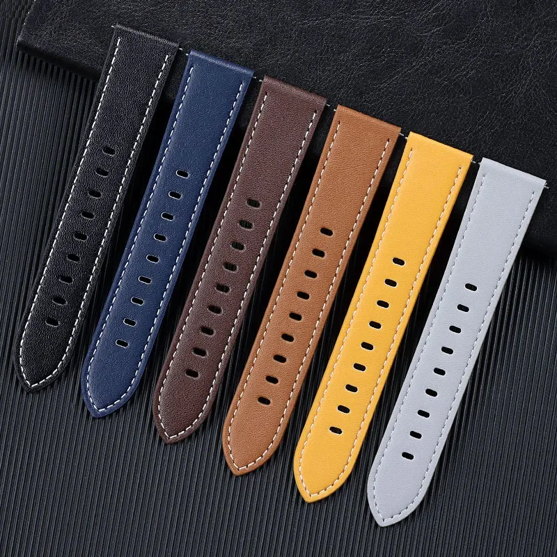 20mm 22mm Leather Watch Strap for Samsung Galaxy Watch 5 4 3/Classic for Huawei Watch GT3/2 2E Quick Release Sport Watch Band