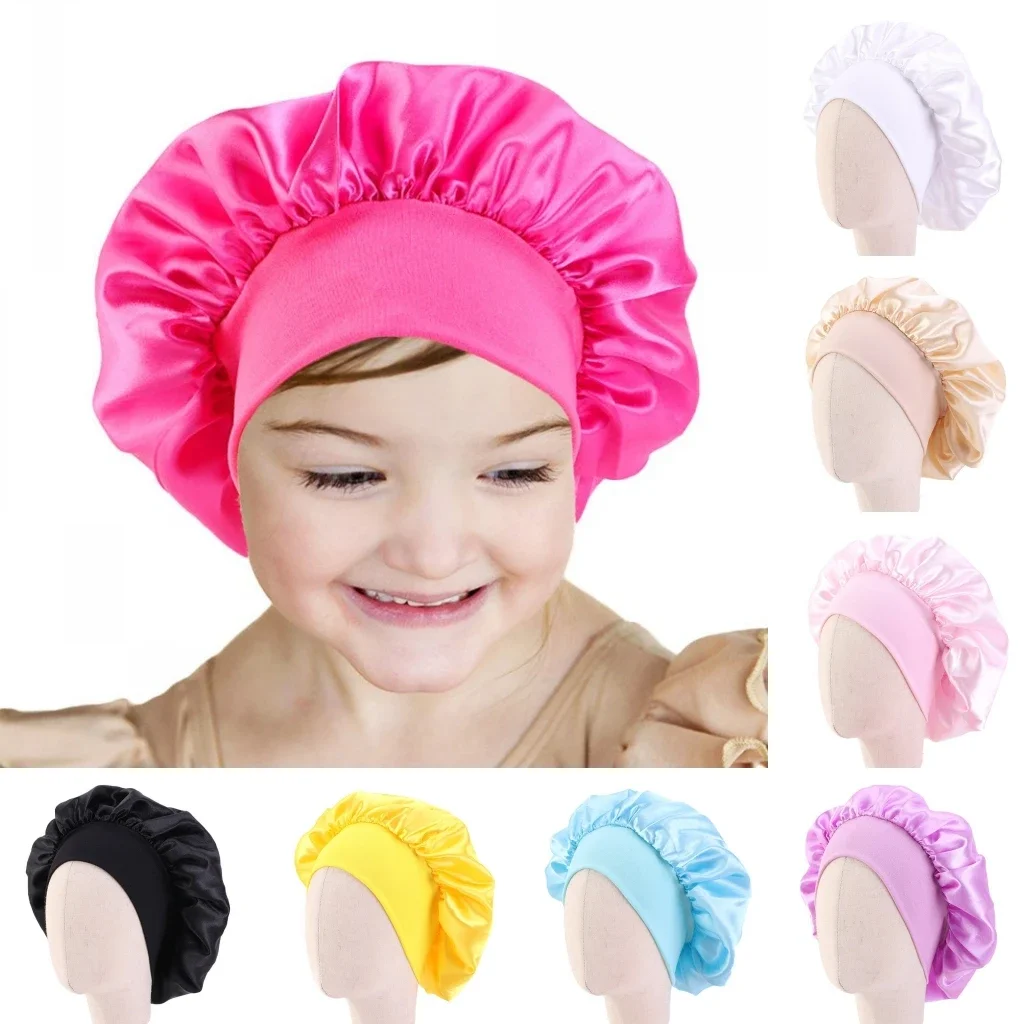 Baby Kids Satin Wide Band Sleeping Hat Night Cap Hair Care Beanie Turban Bonnet Children Girls Head wrap Scarf Bandana Headwear