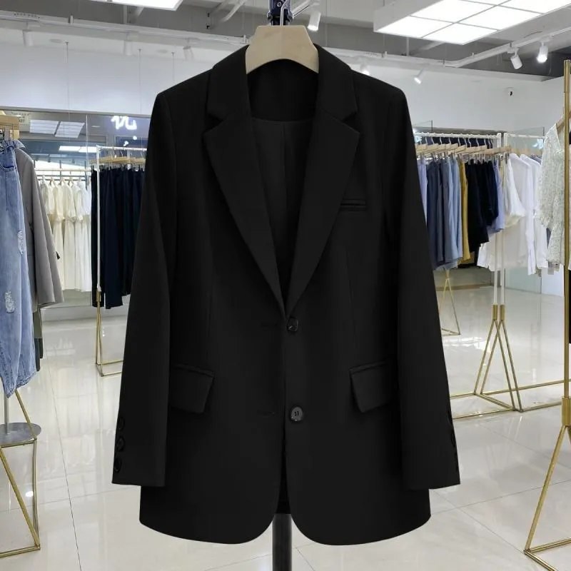 

Spring Autumn Women's Casual Suit Lady Jaet Coats Straight Cut Pure Nylon Fiber Long Sve Mid-Length Single Button