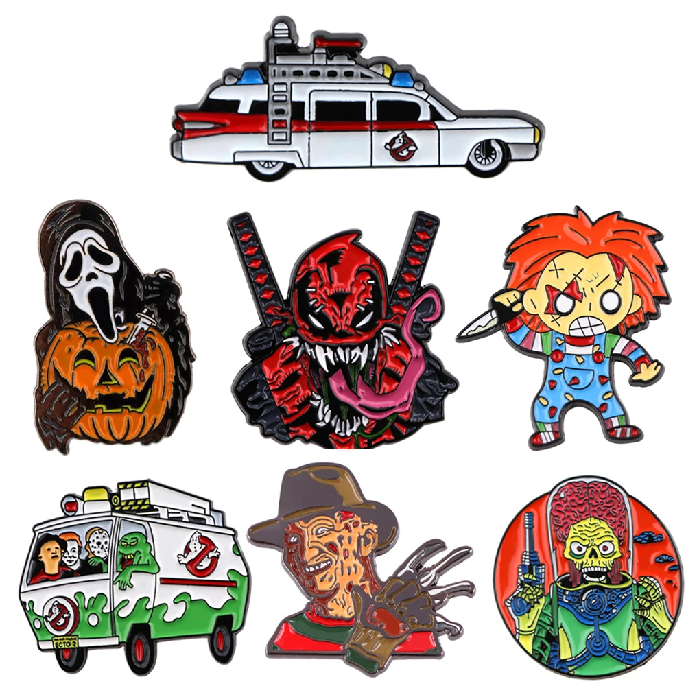 Halloween Enamel Pins Horror Brooches Woman Men Backpack Bags Badge Fashion Lapel Jewelry Kids Friends Birthday Gifts