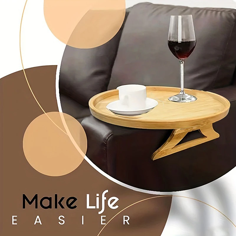 1Pc Bamboo Sofa Tray Table Sofa Armrest Clip-On Tray Sofa Tray Practical TV Snack Tray For Remote Control Coffee Snacks