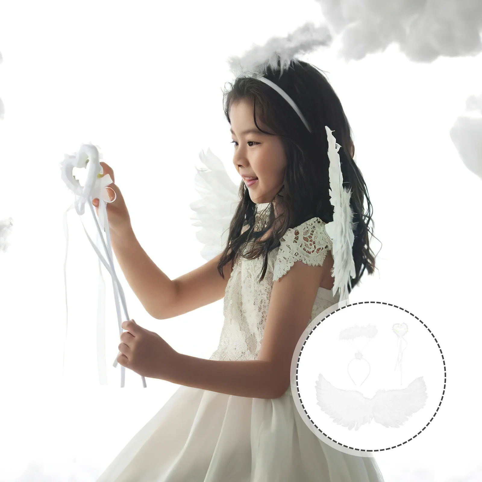 

1Set Angel Wing for Kids Fairy Wing Set with Wand Headband Classic Colorful Lightweight Props for Cosplay Party Stage Decoration