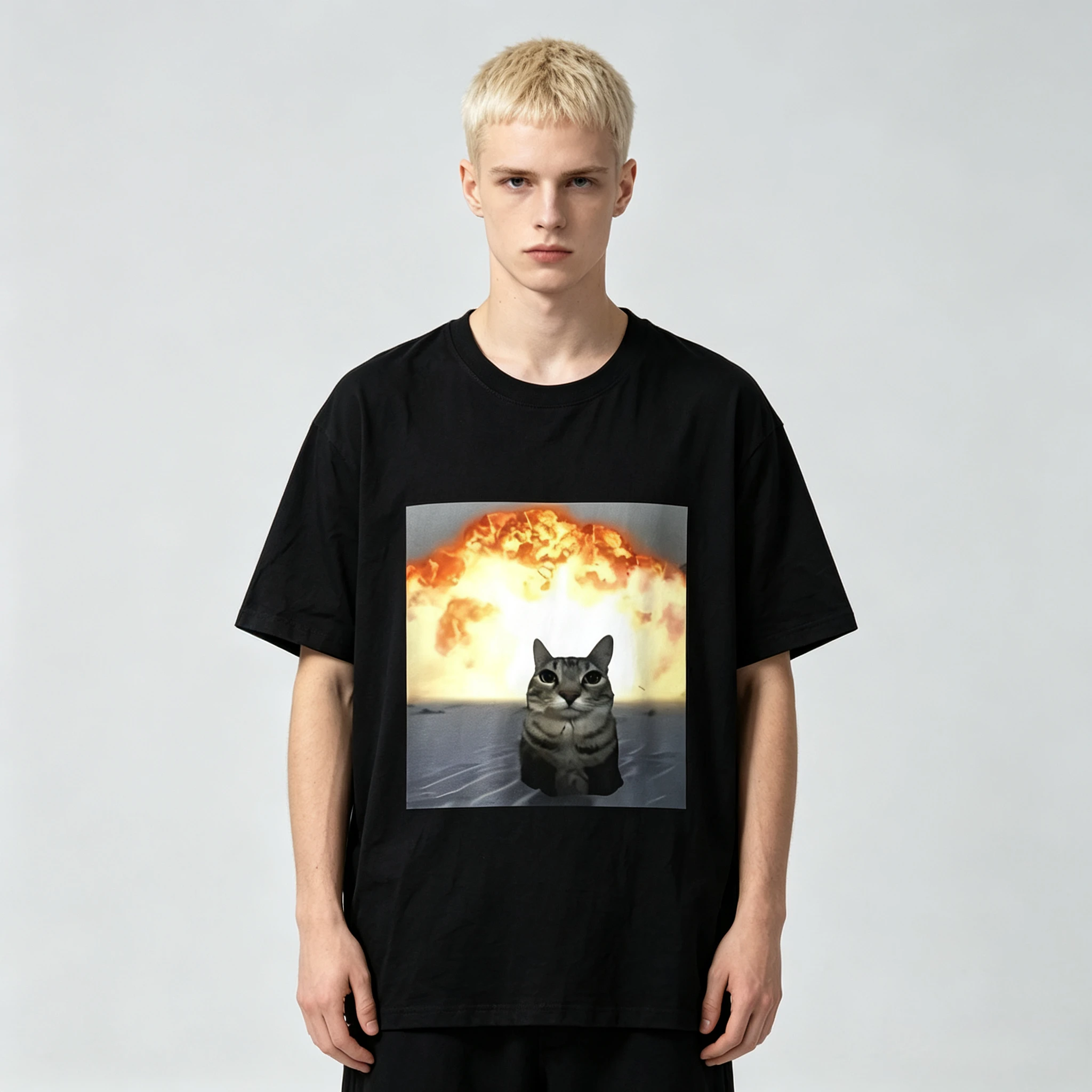 2026 Summer Whimsical Cat Explosion Graphic T Shirt Women Funny Short Sleeve Print Women Tops Funny Cat Meme Women Clothes Y2k
