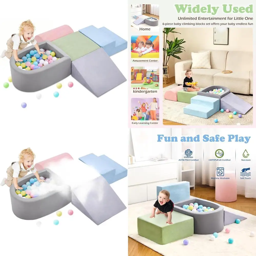 5-częściowy zestaw do wspinaczki dla maluchów z miękkiej pianki z basenkiem z kulkami, klocki do zabawy w pomieszczeniach (kulki nie są dołączone)