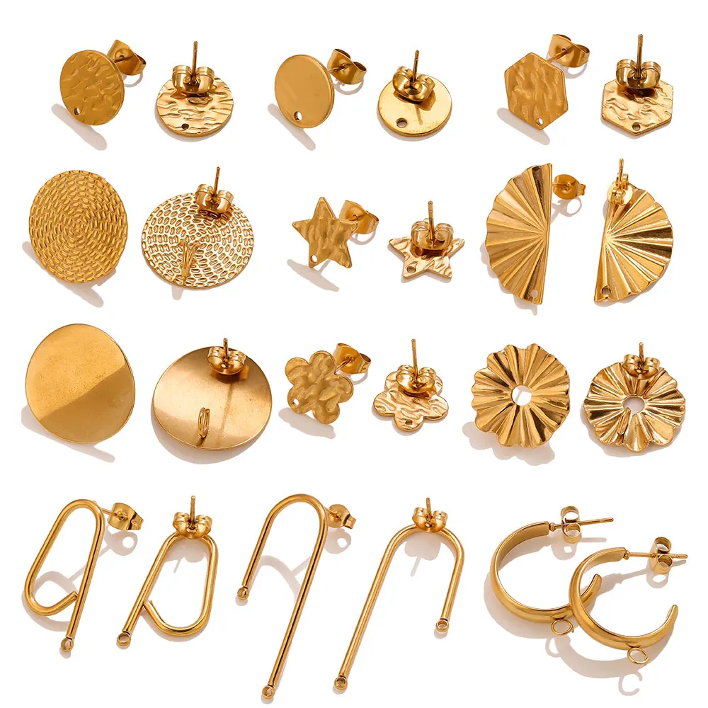 10pcs Stainless Steel Earrings 18K Gold Plate Flower Hooks Posts Earrings Base for Jewelry Making Supplies Wholesale Waterproof