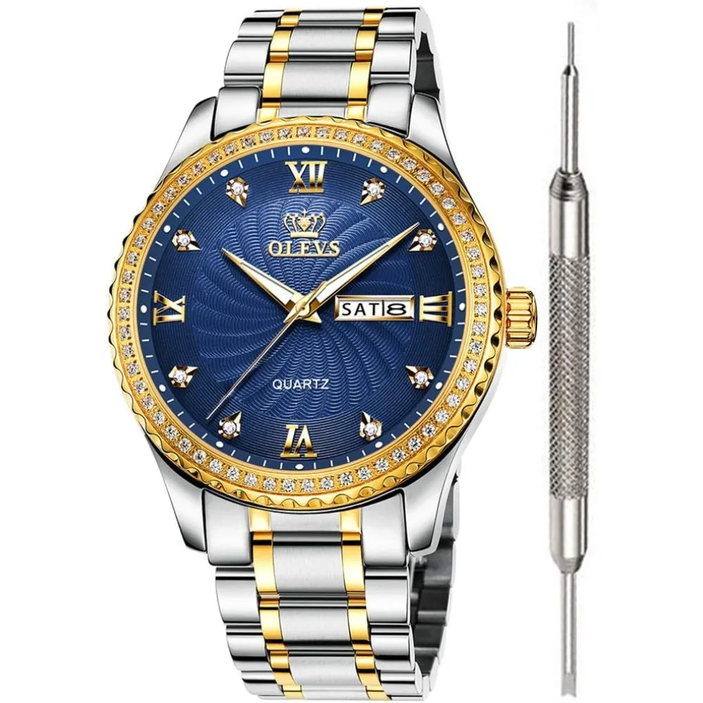 

Роскошные аналоговые кварцевые часы CZ со стразами для мужчин, водонепроницаемые, деловые, повседневные, с календарем недели