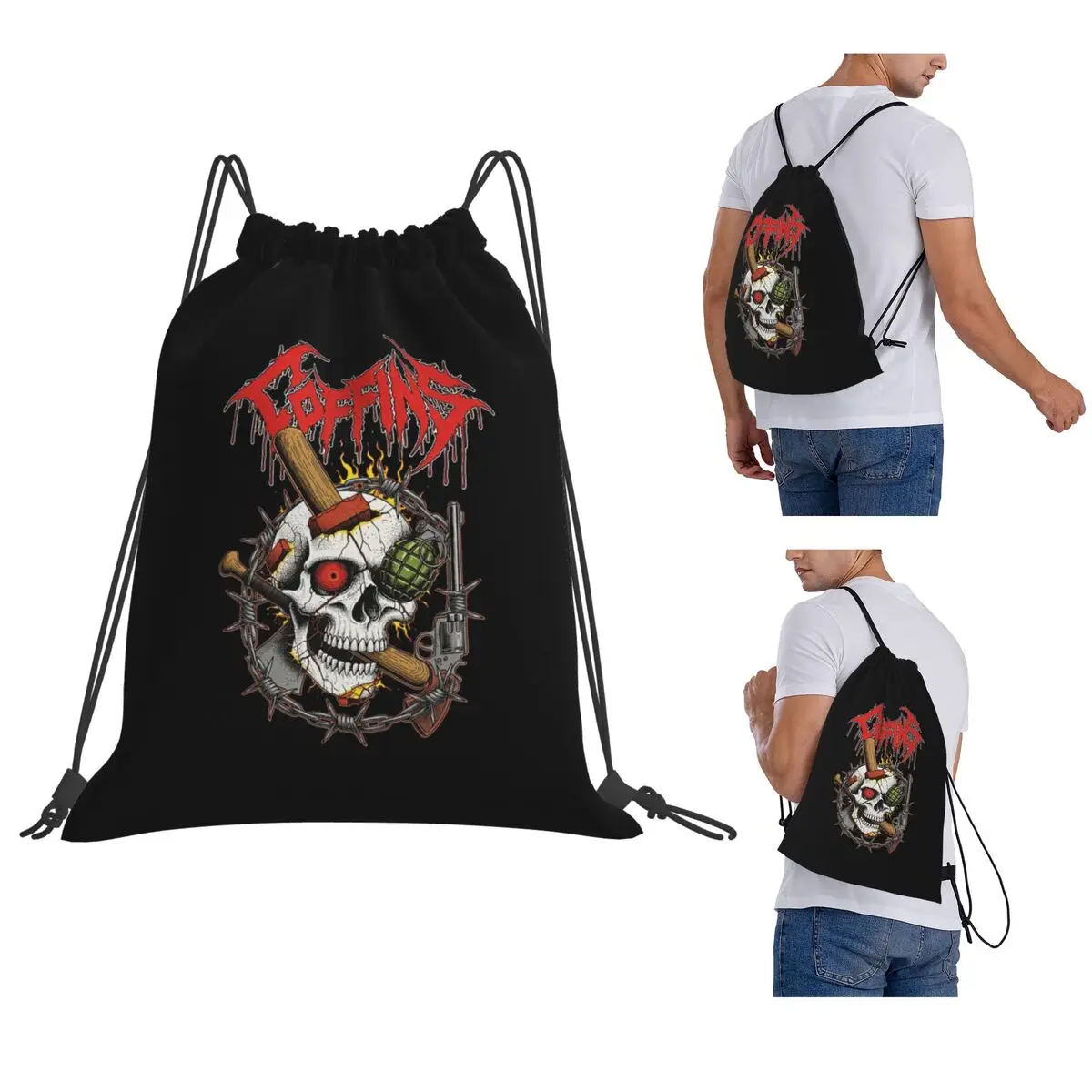 Trouble Maker - Trash Metal Skull Backpacks Fashion Drawstring Bags Sports Bag Book Bags for Travel School