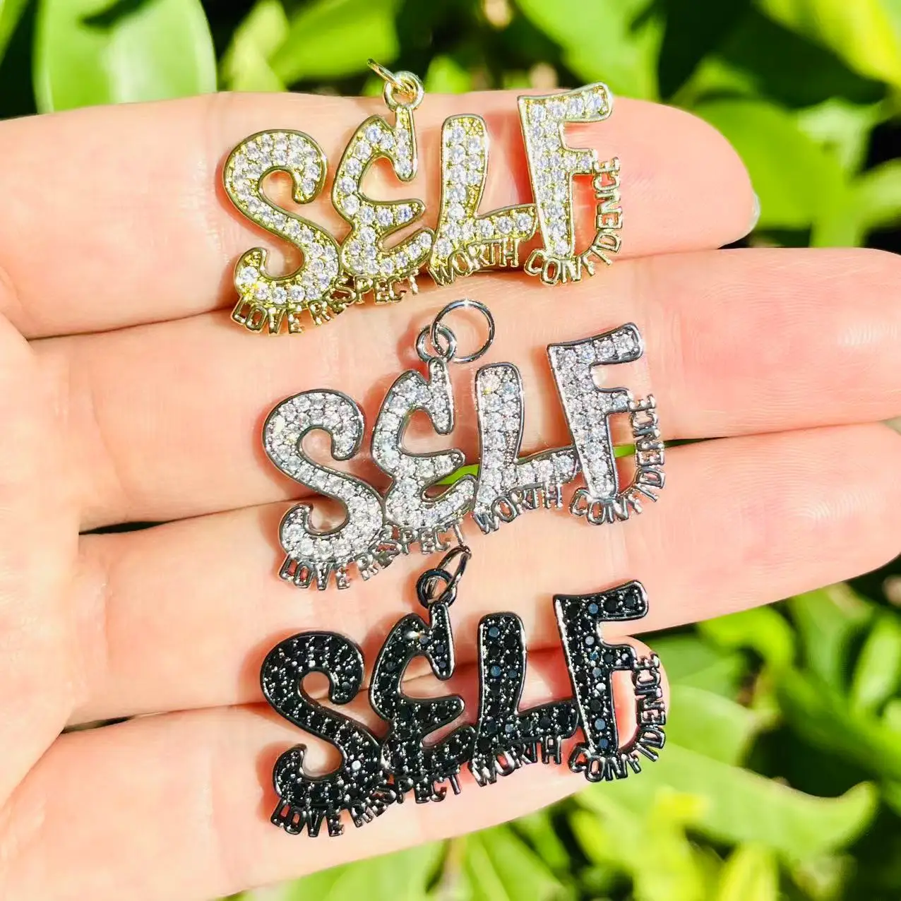 3 قطعة/الوحدة دلايات معدنية ملهمة-الحب الذاتي والاحترام والاحق والثقة الزركون تمهيد النتائج مجوهرات النحاس DIY الهدايا