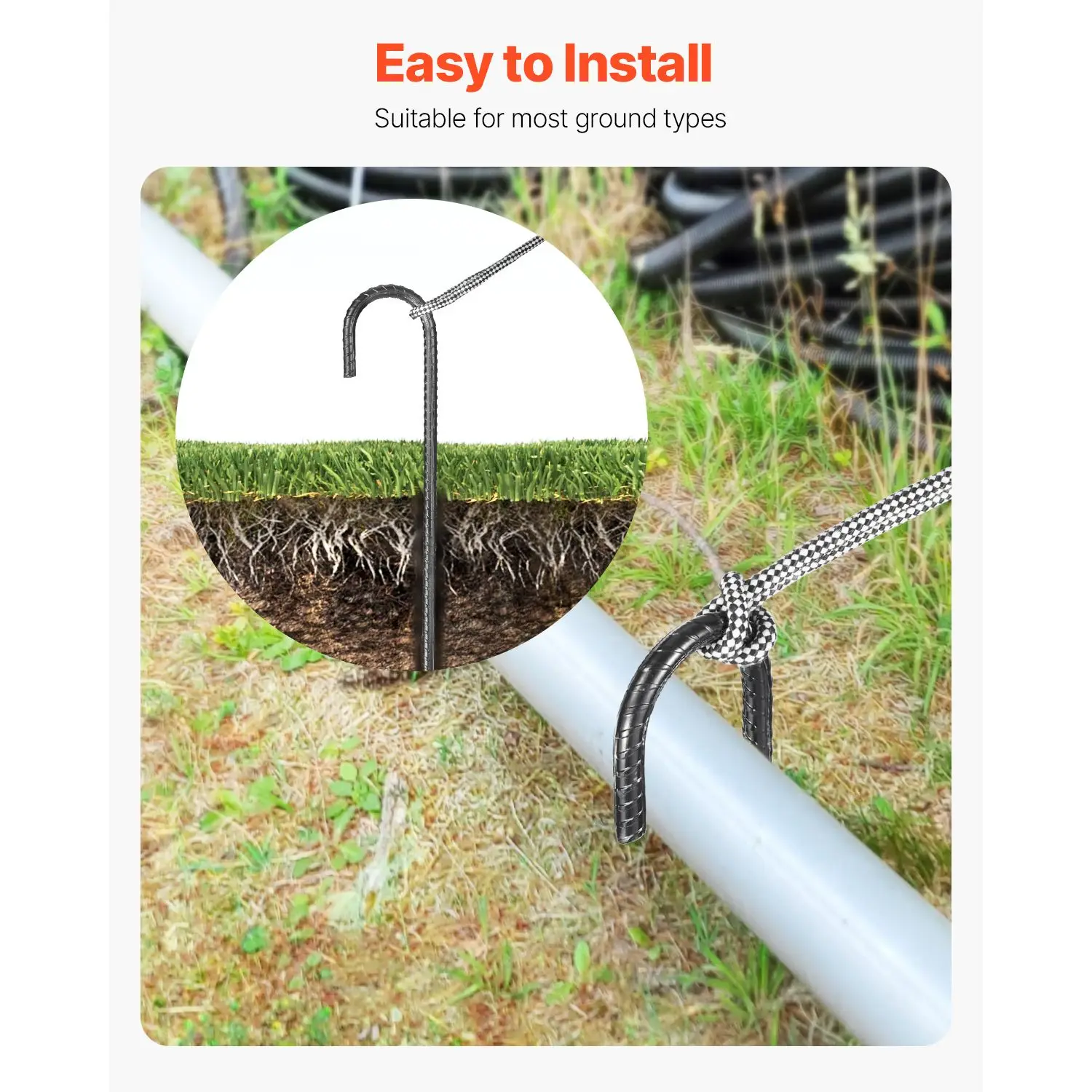 Rebar Stakes, 16-Inch, Heavy-Duty 0.4 in Diameter J Hook, Galvanized Steel Ground Anchors with Chisel Point End & Rust-Resistant Coating, for Gardening Support, Fence, Camping Tents (16-Pack)