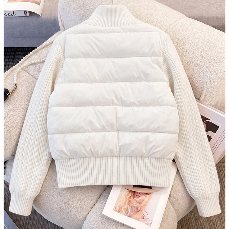 2026 New Women Winter Knitted Splicing Imitation Mink Cotton Padded Jacket Warm Small Fragrance Jacket Female Parkas Outerwear