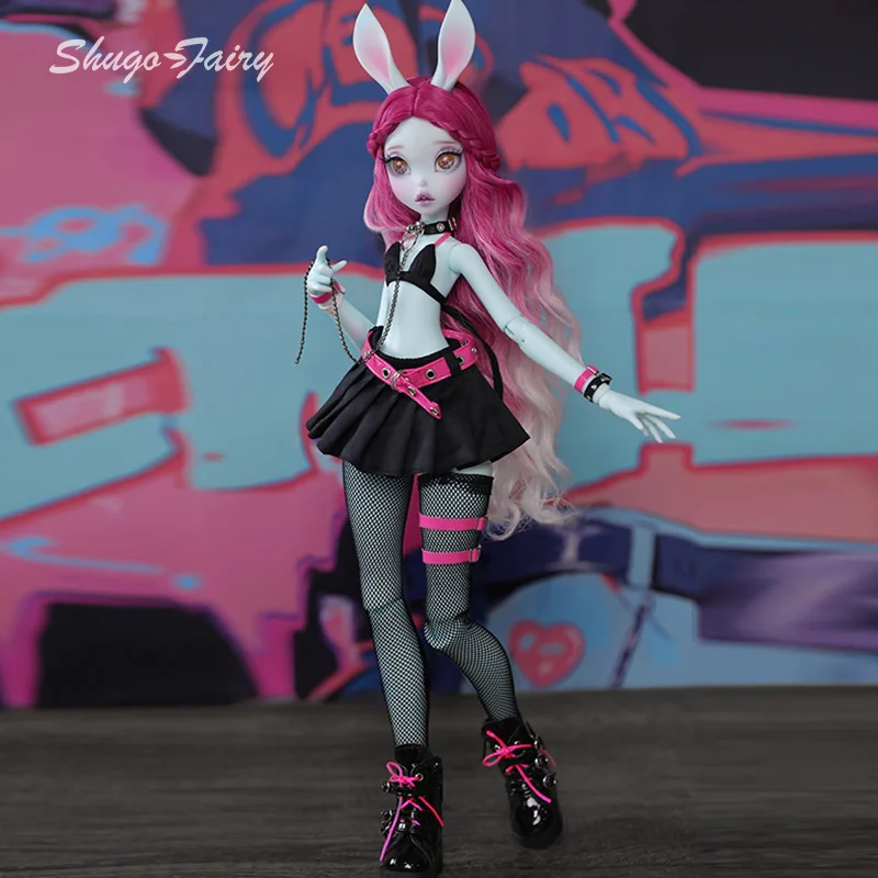 

Shuga Fairy 1/4 BJD Doll Kacey Upright And Floppy Ears Spice Girls Black And Pink Style Bunny Toys Ball Jointed Doll