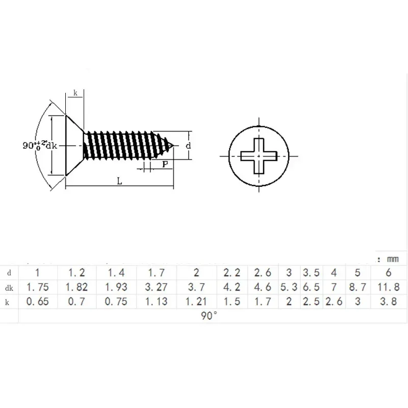 M4 316 Stainless Steel Phillips  Cross Countersunk Head Tapping Screws  Flat screws bolts DIN 7982 ISO 7050