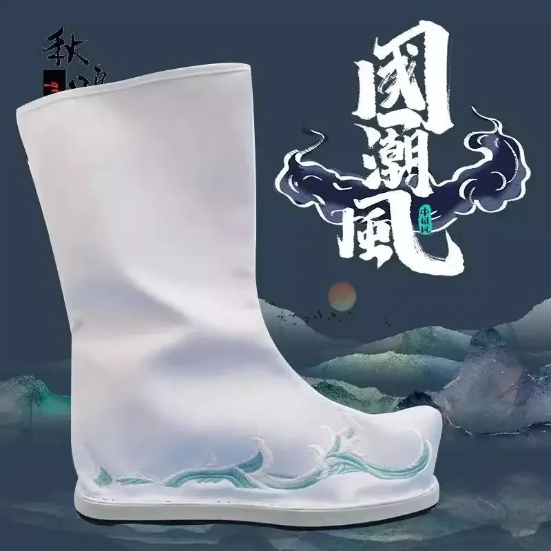 Botas Hanfu chinas blancas y negras, zapatos de guerrero, zapatos planos antiguos de tela, espadachín, juego de película Cosplay