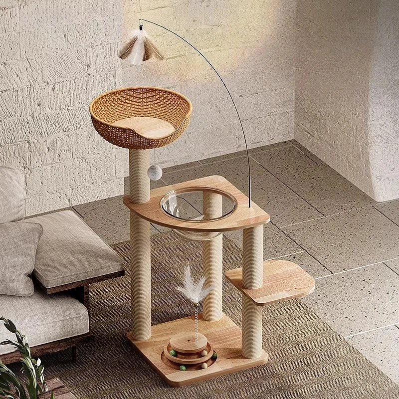 

Solid Wood Cat Climbing Frame Cat Nest Cat Tree Integrated Scratching Board Small Sisal Toy