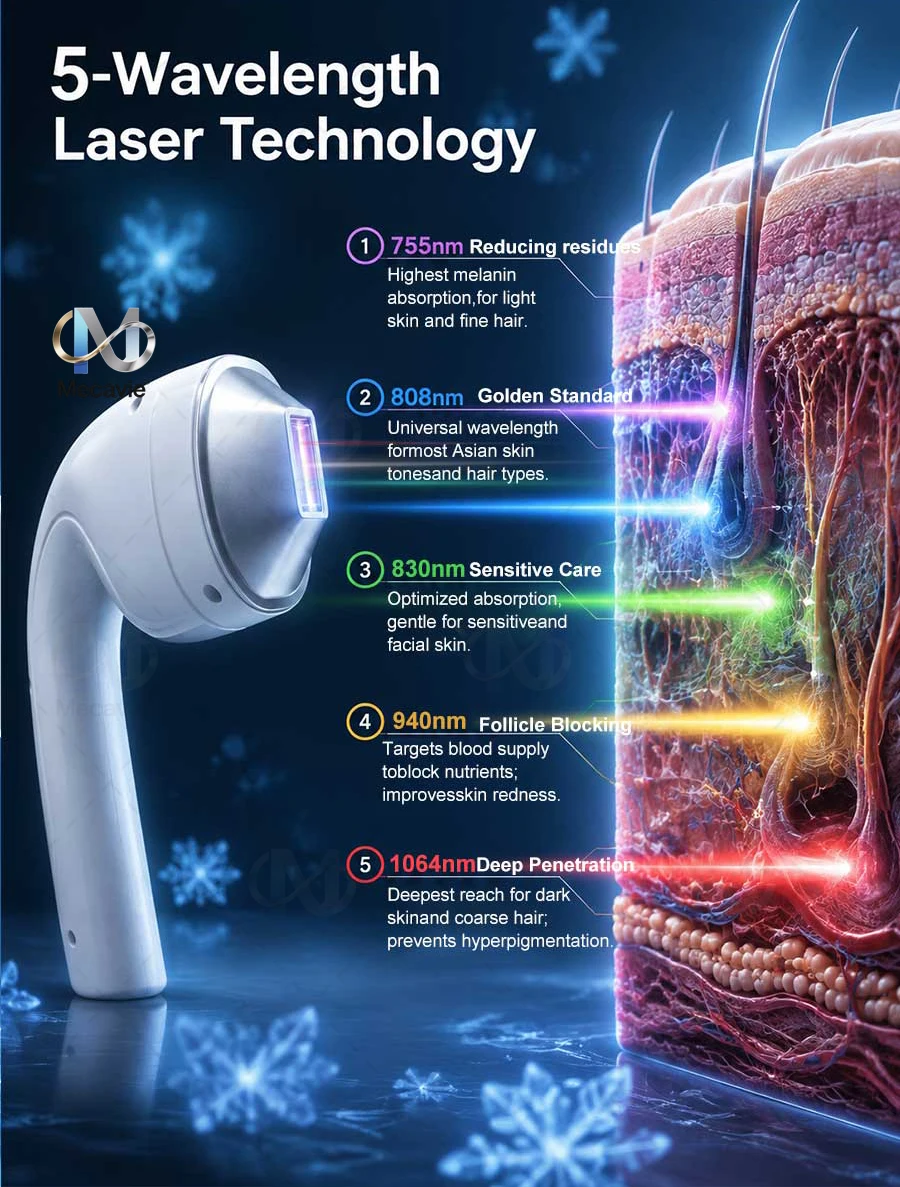 2026 Professional 5000W Four-Wave Diode Laser Hair Removal Device Suitable for Beauty Salons