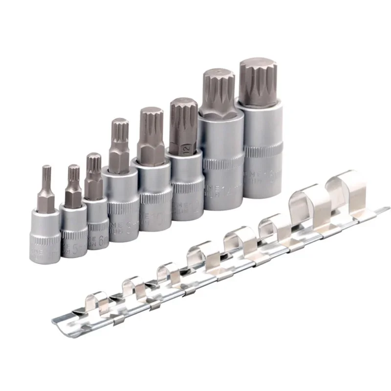 8 قطعة 1/4 "3/8" 1/2 "12 نقطة ملم الثلاثي مربع سبلاين بت مجموعة مقابس M4-M16 مع قوس ل عزم الدوران المفك اسئلة مفتاح بانة
