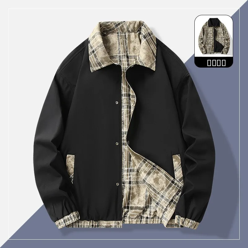 

New Faionable Double-Sided Men's Jaet Casual Simple Sli Spring Autumn Wear Polyester Fiber 00% Loose Fit Regular Length