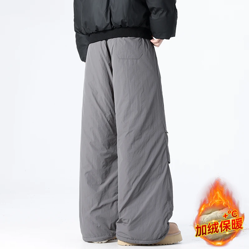 سراويل رجالية من جلد الخراف مقاس كبير سميكة مع مقاومة للرياح للأسفل لملابس خارجية شتوية سميكة وكبيرة الحجم سراويل دافئة