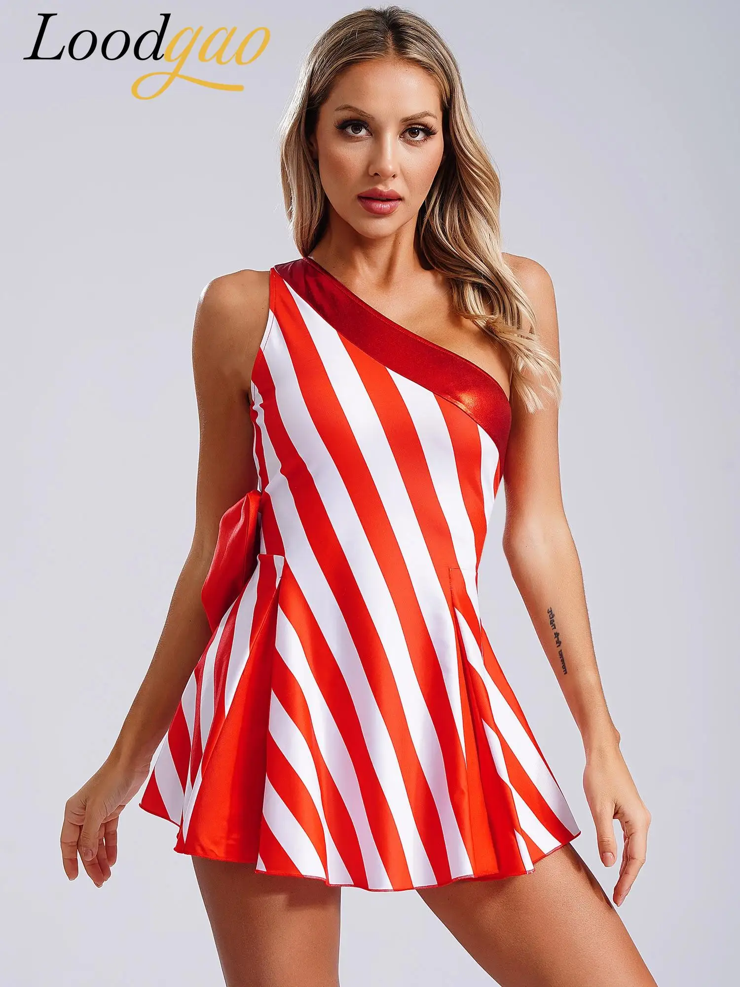 

Женское полосатое конфетное тростниковое рождественское праздничное карнавальное рождественское платье, костюм для косплея, праздничное платье для выступлений, танцевальная одежда