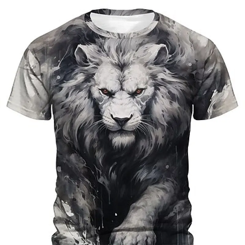 Sportswear T-Shirt Animal Lion 3D Printed Short Sleeved Street Shoot Tops Fashion Casual Wear Mens Lion T-Shirt