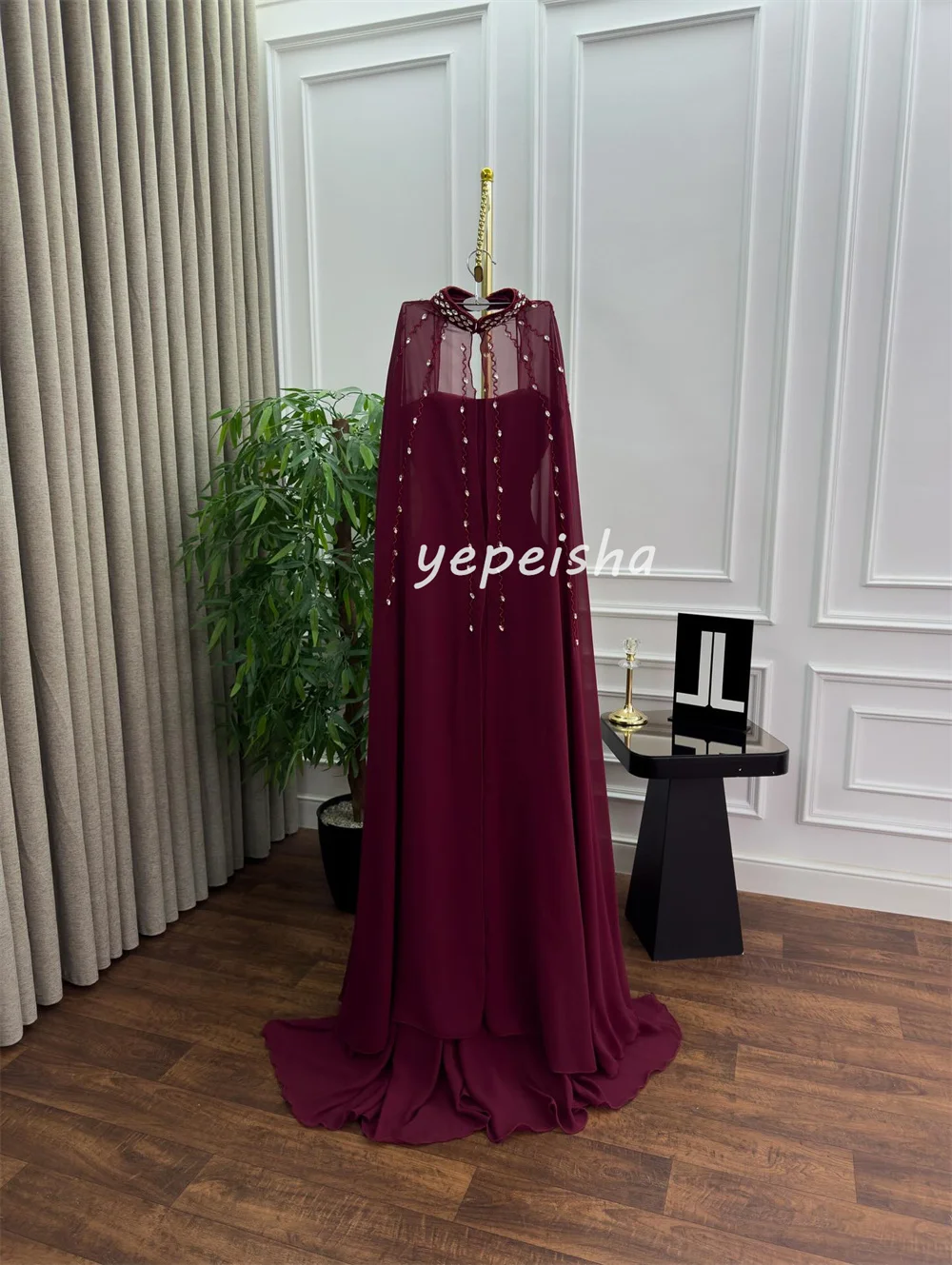 تخصيص جيرسي معقدة الطية حجر الراين ألف خط الياقة العالية فساتين طويلة فساتين مناسبة مخصصة الأحجام المتاحة الموضة