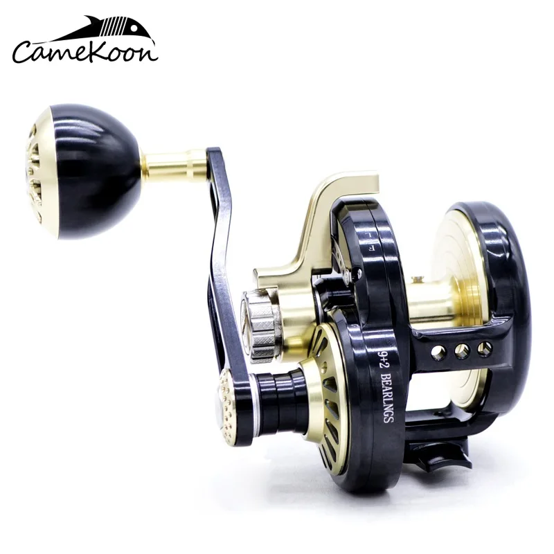 

CAMEKOON Trolling Fishing Wheel Round Baitcasting Reel All Aluminum Alloy Large Line Capacity 9+2BBs Drum Saltwater Fishing Coil