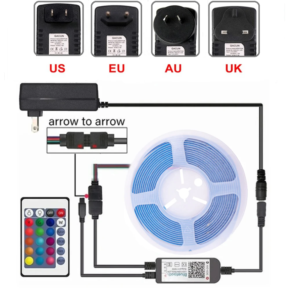 RGB COB Led Strip 12V 24V Super Bright 840LEDs/m Bluetooth App Remote Control 10mm PCB Width LED COB Strip Luminous Decoration