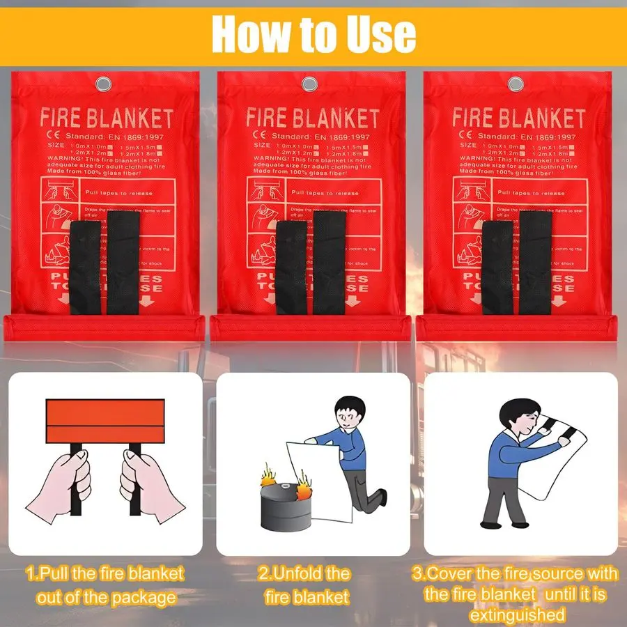 حزمة بطانية حريق للمنزل والمطبخ السائبة 39x39 بوصة بطانية حريق الطوارئ الألياف الزجاجية بطانيات حريق الطوارئ الحرائق