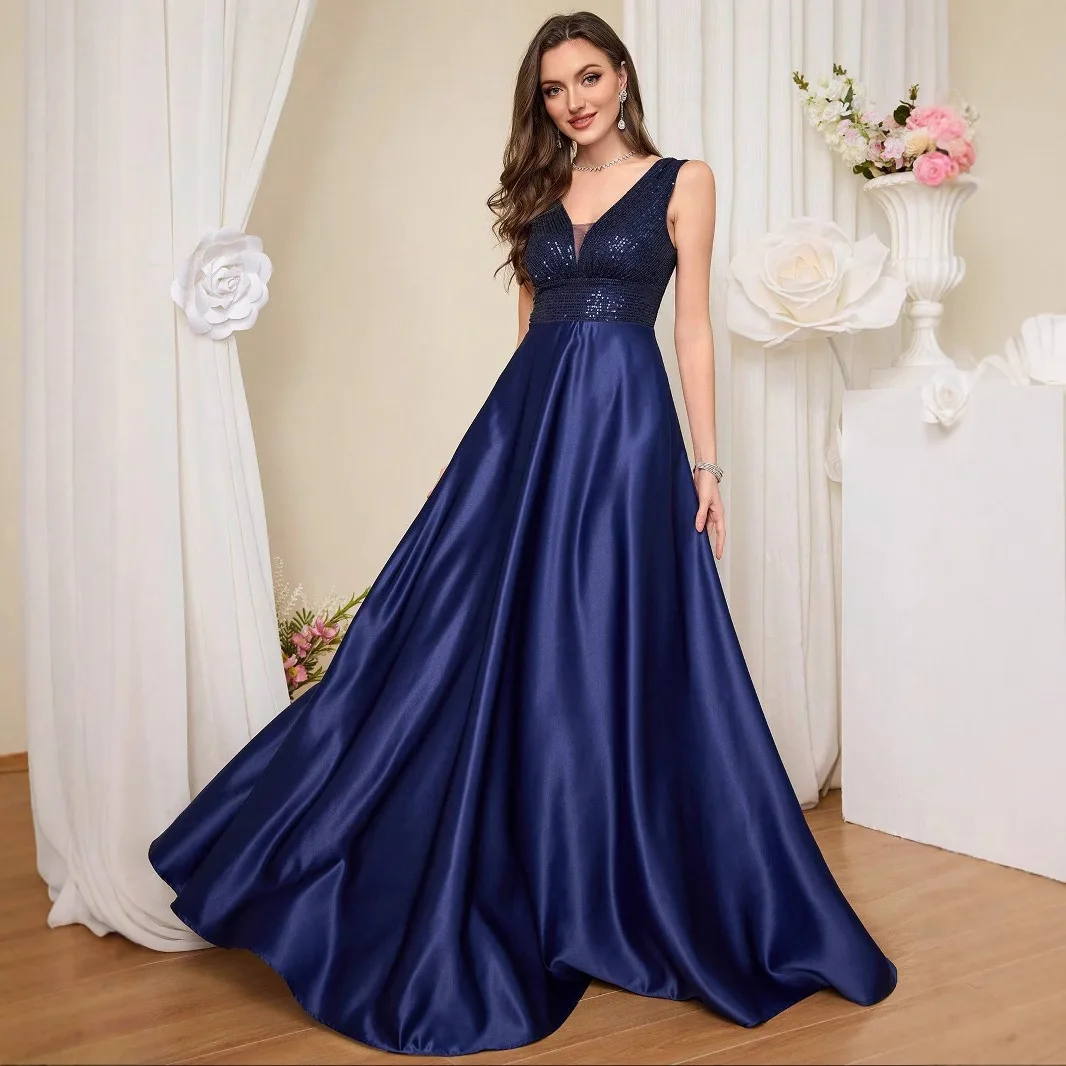 

Новое вечернее платье 2025 года, элегантное платье трапециевидной формы с v-образным вырезом и открытой спиной, облегающее длинное вечернее платье, летнее платье, халат, Vestido, женское вечернее платье