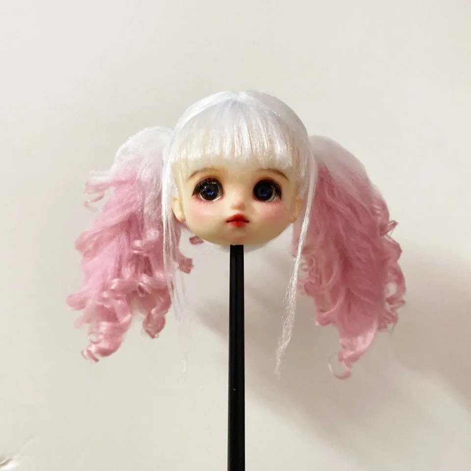 

Fashion Hair For Doll, OB11 Double Colors Pink-White Ponytail Curly Wig 1 Piece