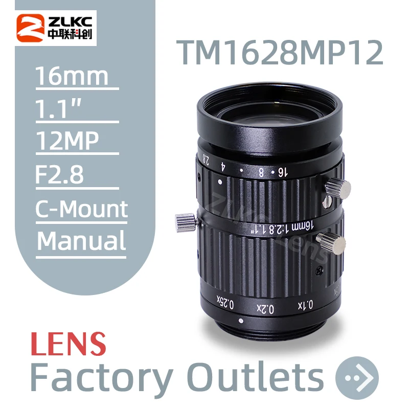 

Macro Lens 16 mm Fixed Focus 1.1 Inch Large Sensor Size CMOS 12Megapixels High Resolution C Mount F2.8 Lenses 12MP Cameras