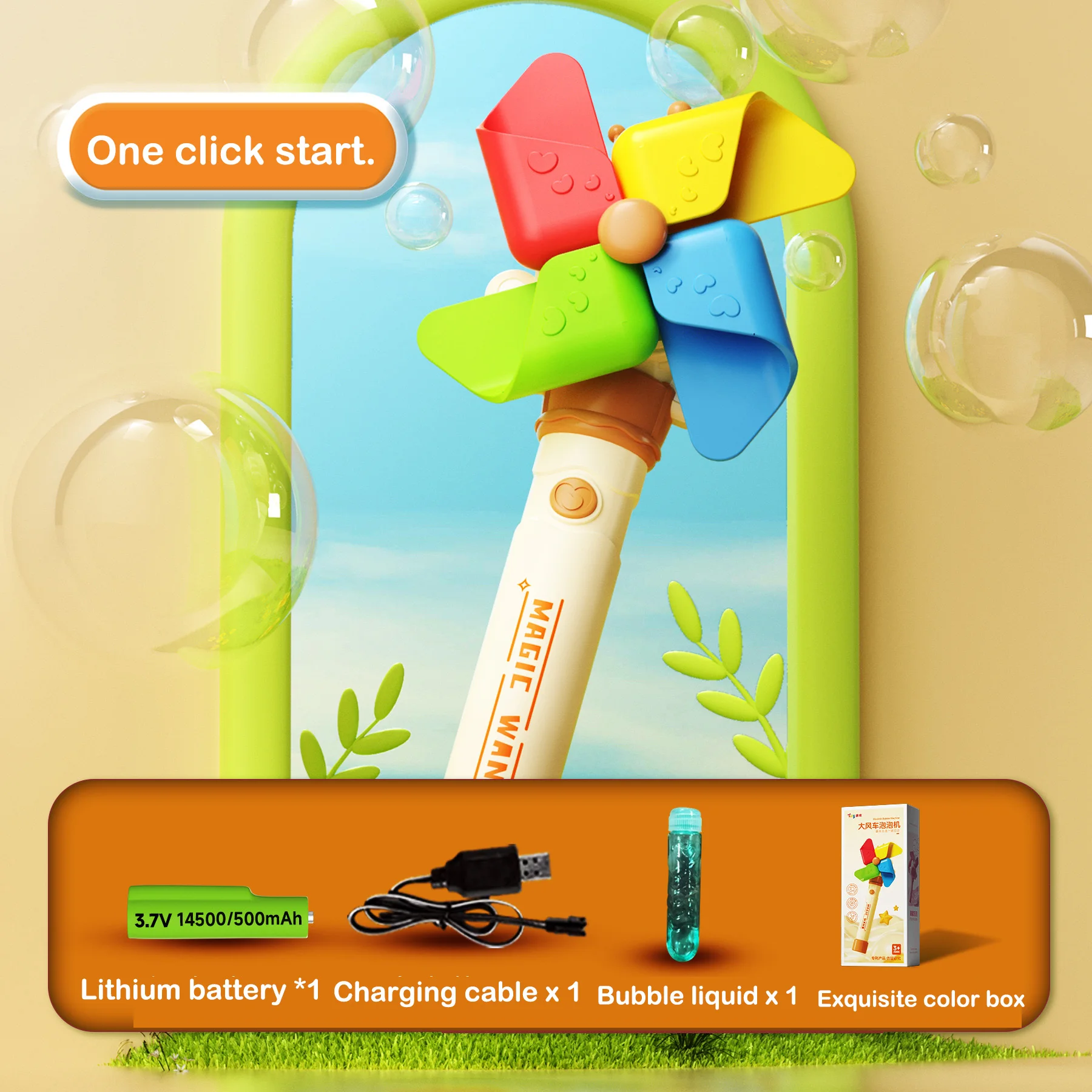 Máquina de burbujas de molino de viento para niños, juguete automático de burbujas de flores con varita de burbujas ligera, soplador de burbujas, juguetes para chico