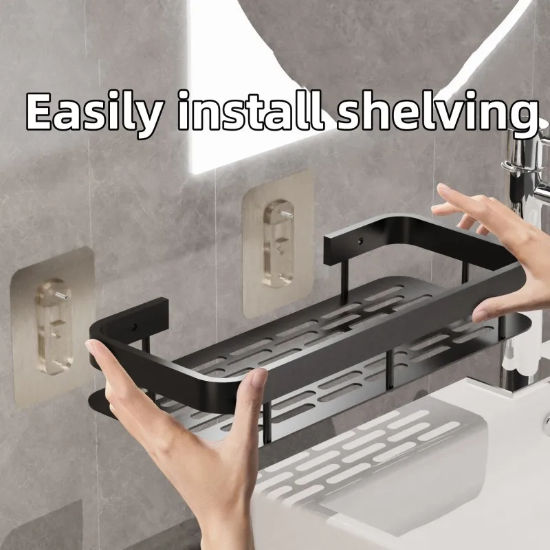 Bathroom Shelf Makeup Storage Organizer Aluminum Alloy Wall Mounted Shampoo Bottle Shower Rack for Bathroom Kitchen Accessories image 3
