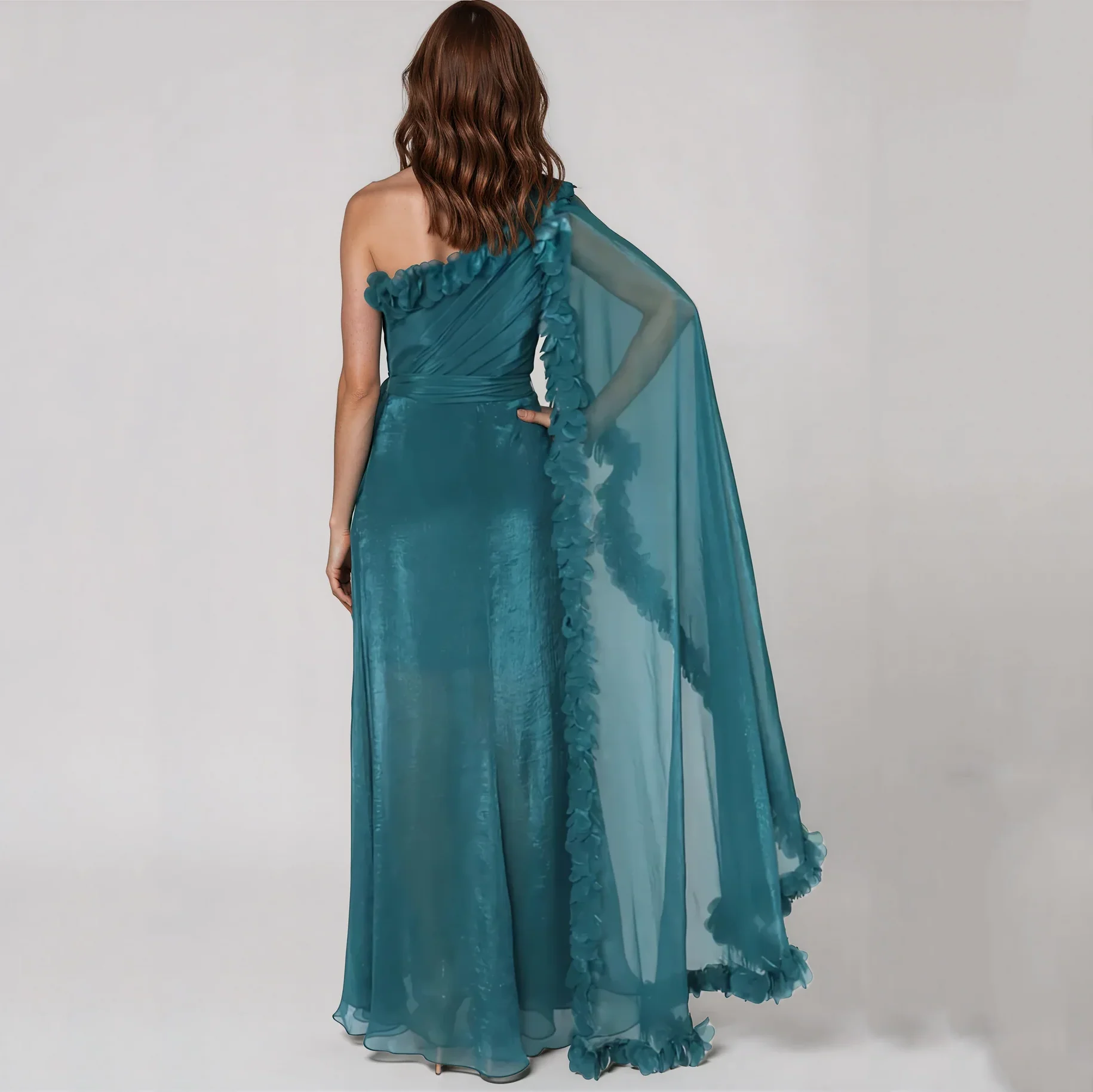 Mother of the Bride Dresses Customized One Shoulder Chiffon Cape Sleeve Party Dress Elegant Gown Robe Invitée Mariage