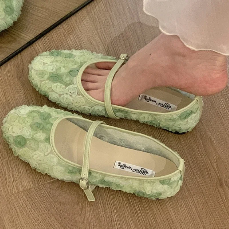 

Женские туфли Мэри Джейн с кружевной цветочной сеткой, модная женская балетная обувь на плоской подошве, вечерние летние удобные сандалии на плоской подошве, женская обувь