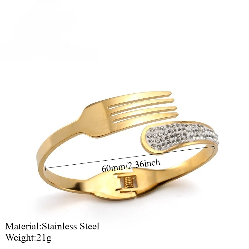 2025 Nueva pulsera brazaletes de acero inoxidable personalizados color dorado joyería original artística como tenedor