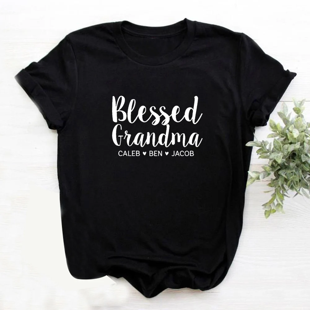 Women Tops Vintage Tee Shirt O-neck T-shirt Femme BLESSED GRANDMA Printed T Shirt Women Harajuku Cotton Funny T Shirt