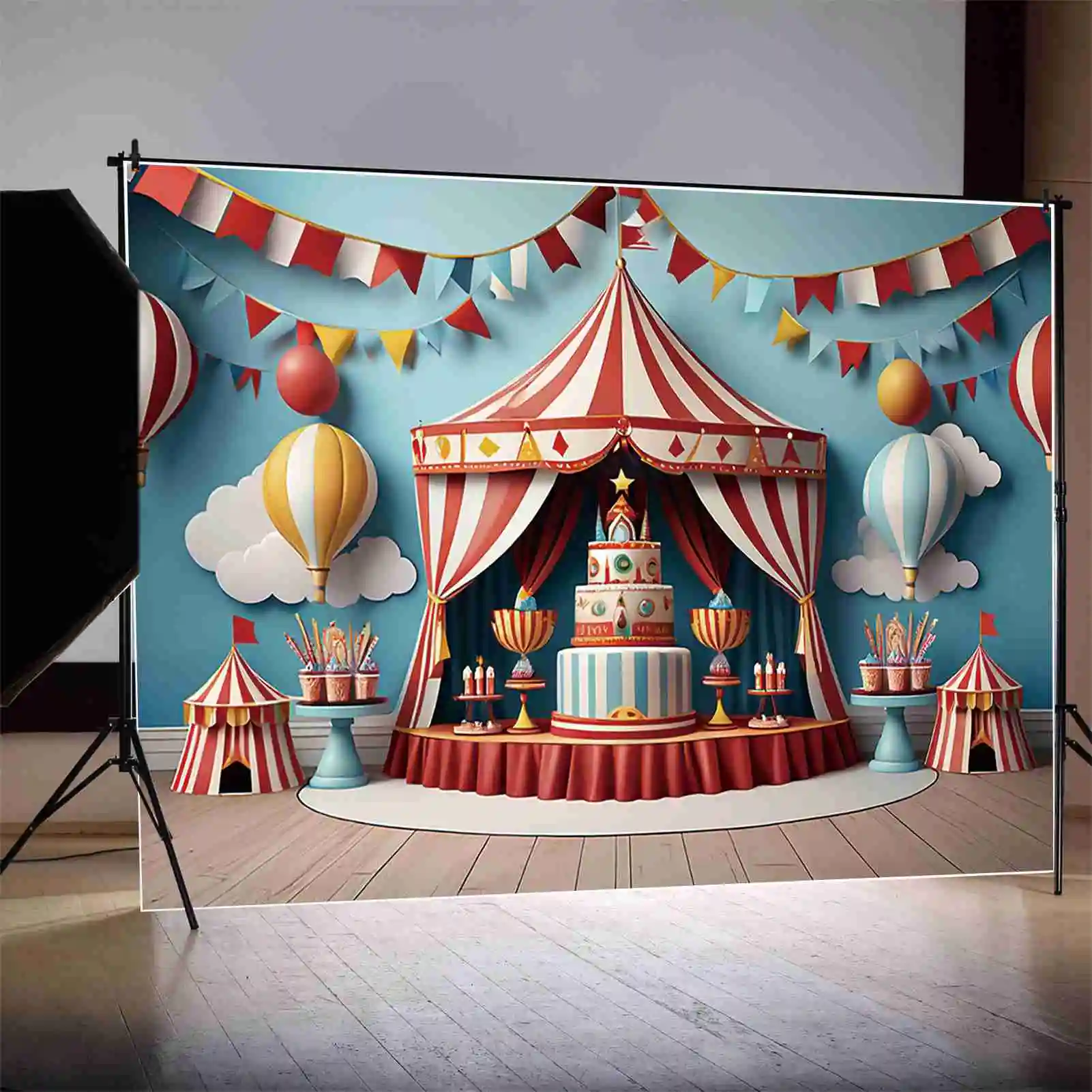 MOON.QG Carnival Circus First Birthday Backdrop Girls Cake Carnival Hot Air Balloon Backgrounds Customized Party Photocall Props